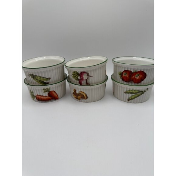Six - 6 3" ramekin Porcelain Pillivuyt FRANCE J Chomette & Son Veggies 1951-2013 - Picture 1 of 5